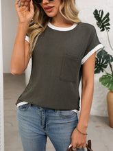 Contrast Trim Round Neck Short Sleeve T-Shirt Army Green OutfitFlow