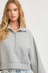 Umgee Full Size Half Zip Cropped Sweatshirt Plus Size Gray OutfitFlow