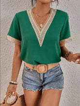 Full Size V-Neck Short Sleeve Blouse Plus Size Dark Green OutfitFlow