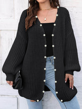 Open Front Long Sleeve Cardigan Black One Size OutfitFlow