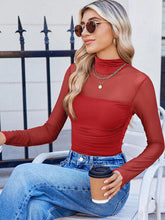 Lovelet Mock Neck Long Sleeve Top Deep Red OutfitFlow