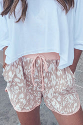 Abstract Print Drawstring Casual Shorts Dusty Pink OutfitFlow
