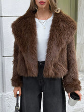 Open Front Faux Fur Cropped Jacket Brown OutfitFlow