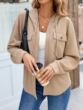 Waffle Knit Open Front Hooded Outerwear Tan OutfitFlow