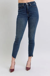 Judy Blue Full Size High Waist Tummy Control Step Hem Skinny Jeans Plus Size DK OutfitFlow
