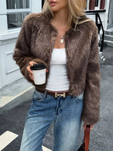 Faux Fur Cropped Outerwear Brown OutfitFlow