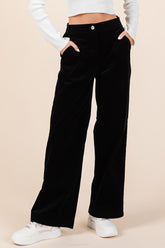 Mittoshop Corduroy Back Elastic Waist Pants Black OutfitFlow
