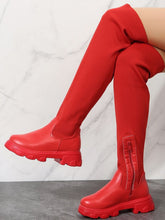 PU Leather Round Toe Platform Boots Red OutfitFlow