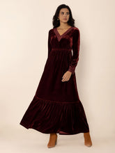 Lace Detail V-Neck Long Sleeve Dress Burgundy OutfitFlow
