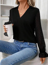 V-Neck Flounce Sleeve Blouse Black OutfitFlow