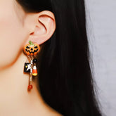 Halloween Pumpkin Ghost Dangle Earrings Sherbet One Size OutfitFlow