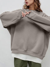Round Neck Dropped Shoulder Long Sleeve Sweatshirt Mocha OutfitFlow