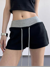 Drawstring Shorts with Contrast Waistband Black OutfitFlow