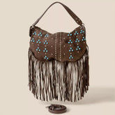 Fame Studded Pattern Multi Fringe Hobo Shoulder Bag CO One Size OutfitFlow