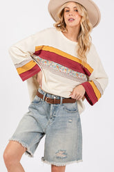 SAGE + FIG French Terry Color Block T-Shirt Cream OutfitFlow