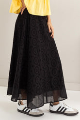 HYFVE Eyelet High-Waist Midi Skirt Black OutfitFlow