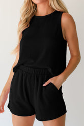 Round Neck Sleeveless Top and Shorts Set Black OutfitFlow