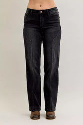 Judy Blue Mid Rise Straight Western Seam Detail Jeans BK OutfitFlow