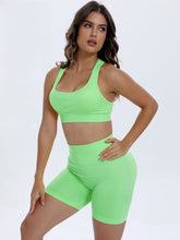 Scoop Neck Wide Strap Top and Shorts Active Set Neon Green OutfitFlow