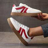 Lace Up Round Toe Contrast Sneakers Red OutfitFlow