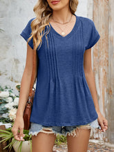 Casual V-Neck Pleated Front T-Shirt Dark Blue OutfitFlow
