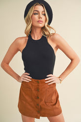 Aemi + Co Grecian Neck Ribbed Tank Black OutfitFlow