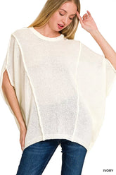 Zenana Drop Shoulder Short Sleeve Knit Top IVORY OutfitFlow