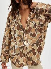 Printed Button-Up Long Sleeve Shirt Mocha OutfitFlow