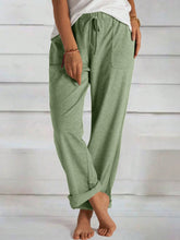 Tied Wide Leg Pants with Pockets Matcha Green OutfitFlow