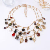 3-Piece 18K Gold-Plated Resin Gemstone Necklace Gold One Size OutfitFlow