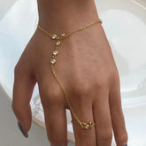18K Gold-Plated Inlaid Rhinestone Chain Bracelet Gold One Size OutfitFlow