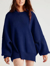 Round Neck Long Sleeve Sweater Navy OutfitFlow