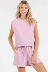 Mittoshop French Terry Crew Neck Top and Shorts Set LILAC PINK OutfitFlow