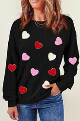 Valentine's Day Contrast Heart Long Sleeve Sweatshirt Black OutfitFlow