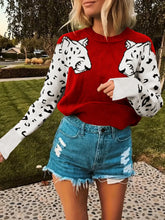 Leopard Round Neck Sweater Deep Red OutfitFlow