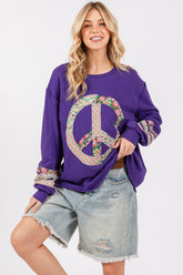 SAGE+FIG Peace Applique Patch Long Sleeve Top Blueberry OutfitFlow