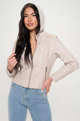 Coalition LA Zip Up Hooded Jacket Cream OutfitFlow