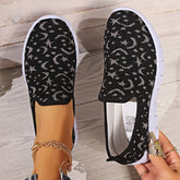 Star & Moon Pattern Flat Loafers Black OutfitFlow