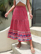 Perfee Printed Tiered High Waist Skirt Hot Pink OutfitFlow