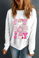 JOY Round Neck Long Sleeve Sweatshirt White OutfitFlow