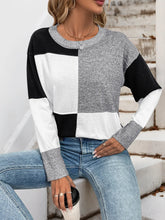 Color Block Knit Long Sleeve Sweater Grey OutfitFlow