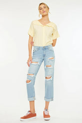 Kancan Mid Rise Distressed Boyfriend Jeans LIGHT OutfitFlow