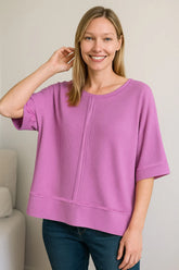 Zenana Ribbed Boat Neck 3/4 Sleeve Top MAUVE OutfitFlow