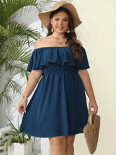 Off-Shoulder Ruffle Summer Dress with Elastic Waist Navy OutfitFlow