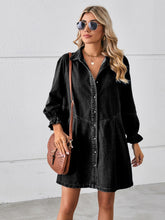 Button Up Flounce Sleeve Mini Denim Dress Black OutfitFlow