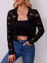 Lace Open Front Long Sleeve Jacket Black OutfitFlow