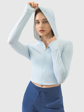 Millennia Zip Up Hooded Long Sleeve Active Outerwear Light Blue OutfitFlow