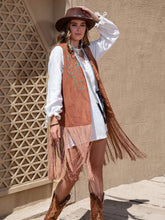 Faux Suede Fringe Hem Open Front Vest Chestnut OutfitFlow