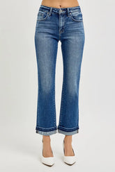 RISEN Mid Rise Ankle Straight Cuffed Jeans DARK OutfitFlow