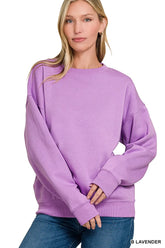 Zenana Fleece Crewneck Long Sleeve Sweatshirt B LAVENDER OutfitFlow
